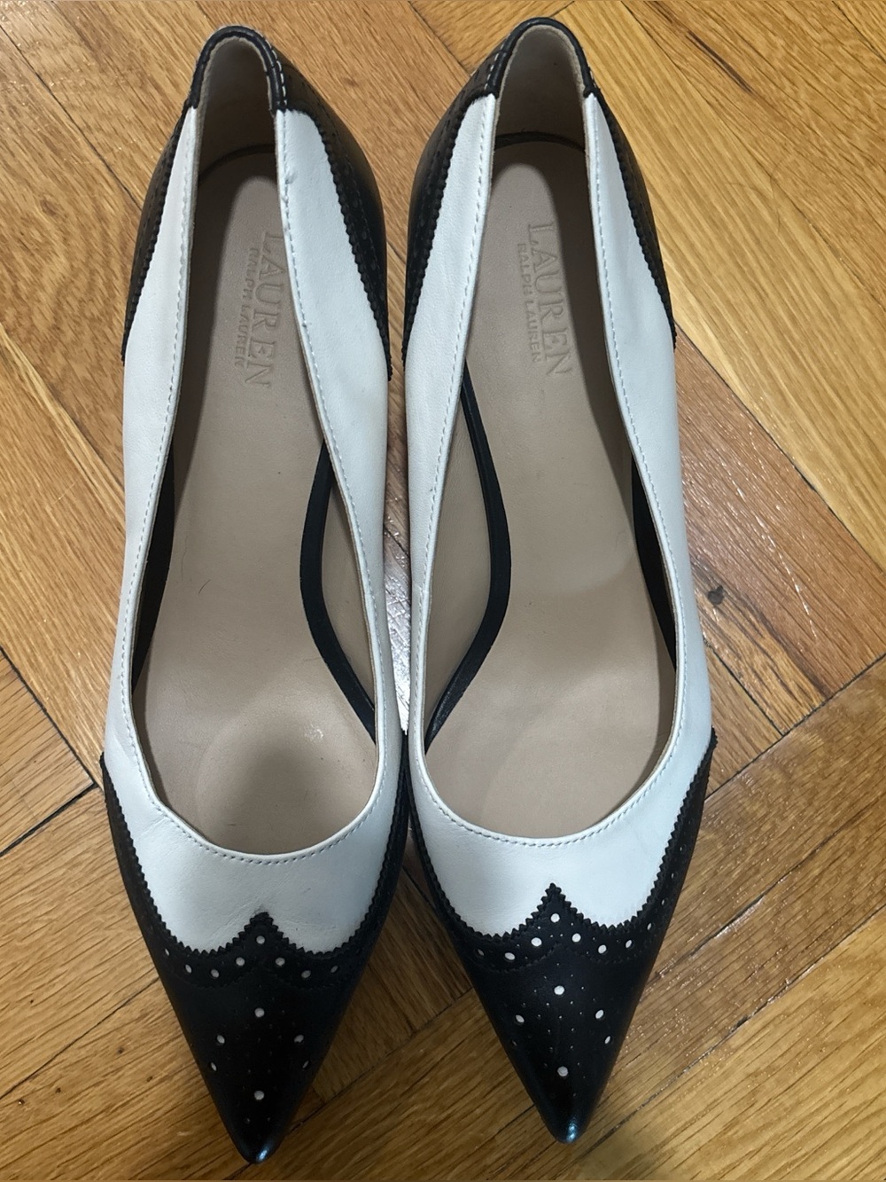 Ralph Lauren Two-Tone Black and White Pointed Toe Heels